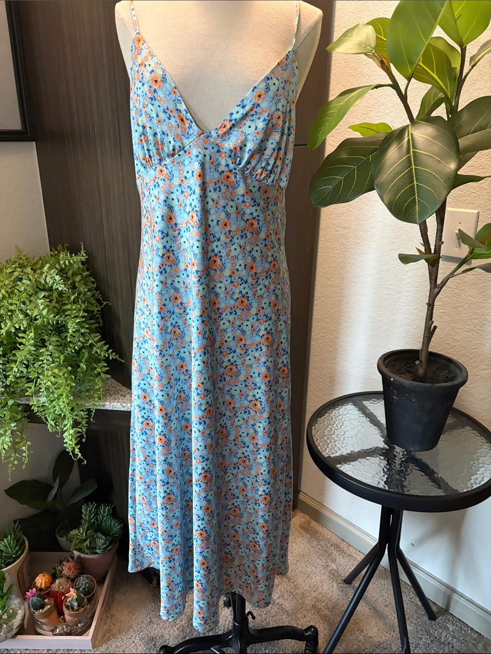 Light Blue Floral Slip Dress